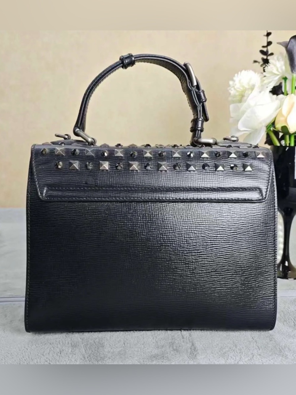Dolce & Gabbana Miss Monica Black Studded Leather Top Handle Satchel with strap - Picture 4 of 9